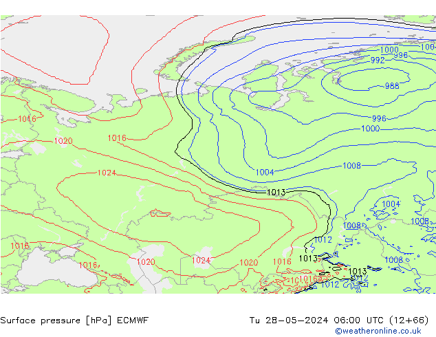 Atmosférický tlak ECMWF Út 28.05.2024 06 UTC