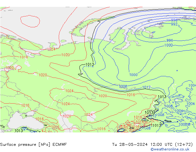 Surface pressure ECMWF Tu 28.05.2024 12 UTC