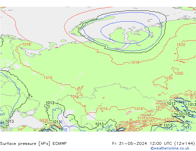 Presión superficial ECMWF vie 31.05.2024 12 UTC