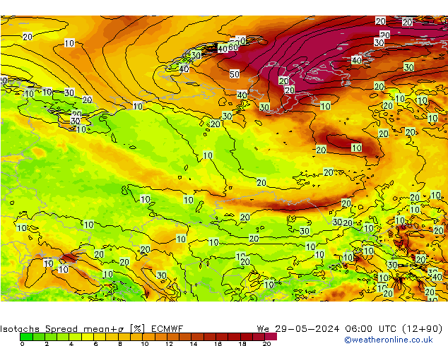 Isotachs Spread ECMWF We 29.05.2024 06 UTC