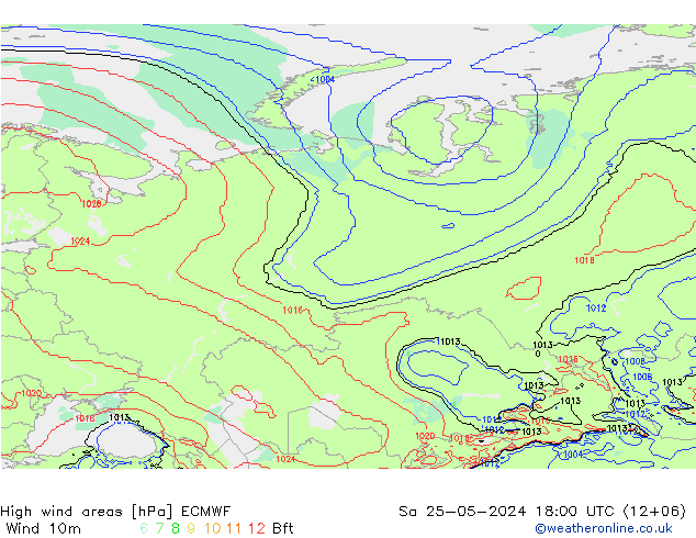 High wind areas ECMWF Sa 25.05.2024 18 UTC