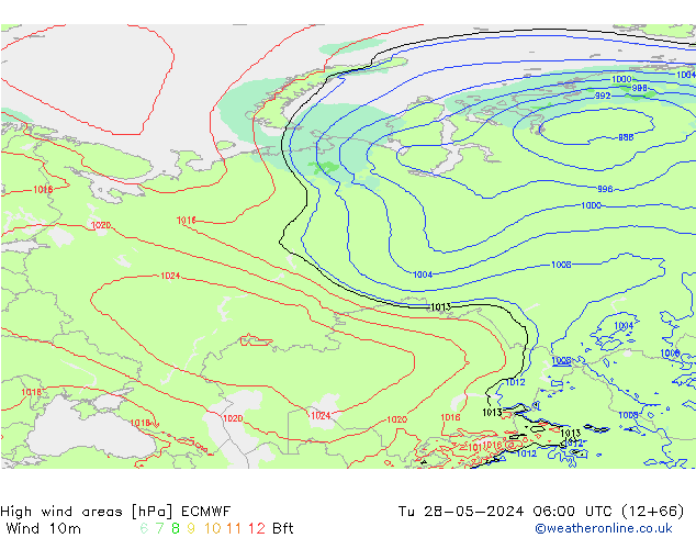 High wind areas ECMWF Út 28.05.2024 06 UTC