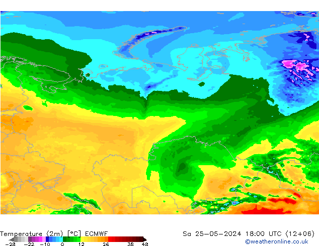 Temperatura (2m) ECMWF Sáb 25.05.2024 18 UTC
