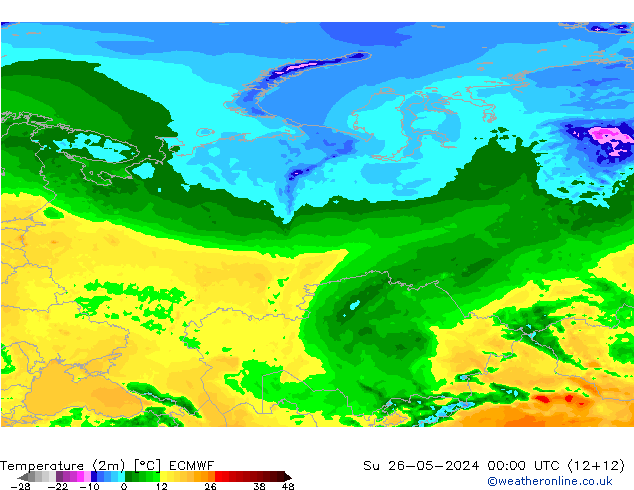 Temperature (2m) ECMWF Su 26.05.2024 00 UTC