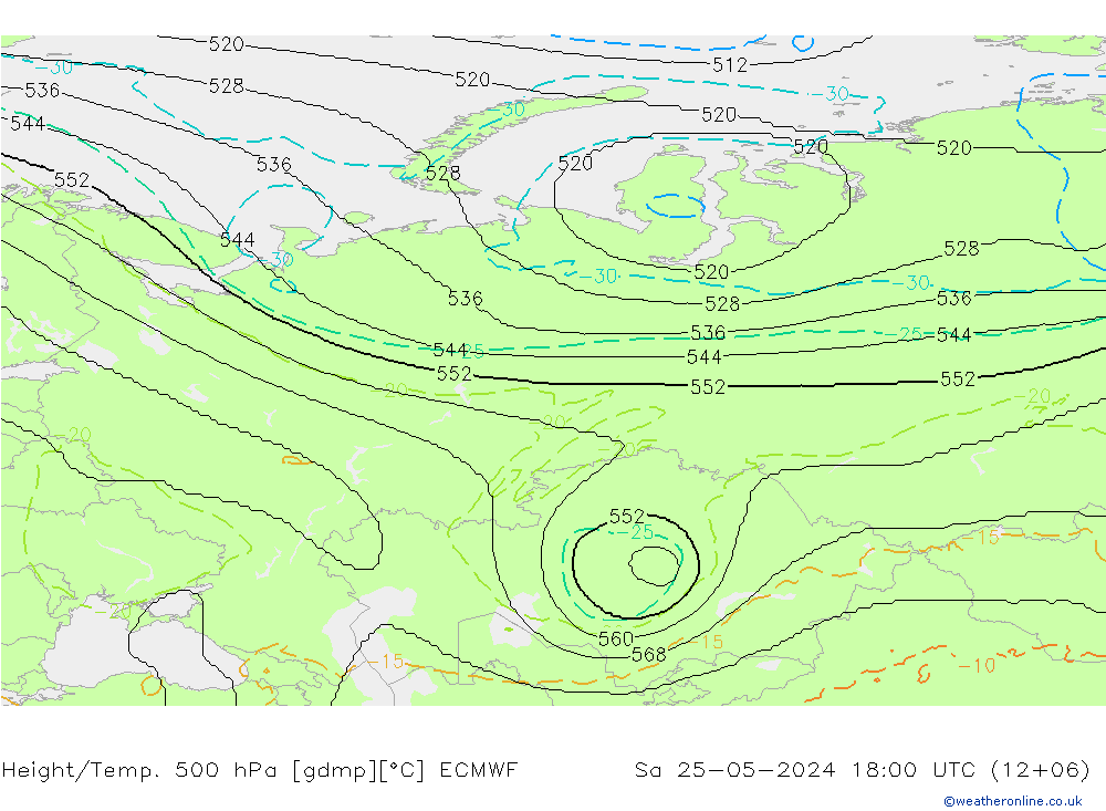 Géop./Temp. 500 hPa ECMWF sam 25.05.2024 18 UTC