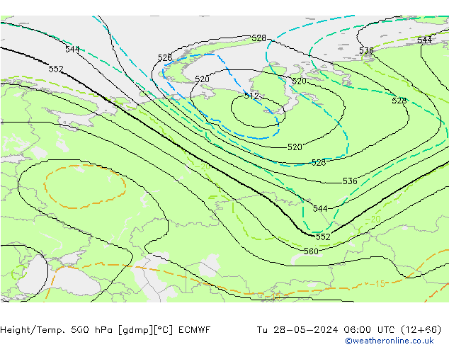 Height/Temp. 500 hPa ECMWF Tu 28.05.2024 06 UTC