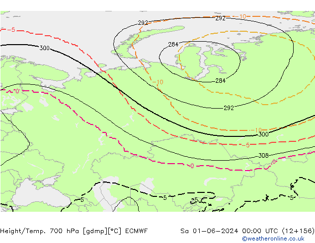 Height/Temp. 700 hPa ECMWF sab 01.06.2024 00 UTC