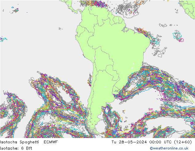 Isotachs Spaghetti ECMWF Tu 28.05.2024 00 UTC