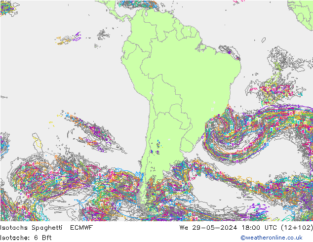 Isotachs Spaghetti ECMWF We 29.05.2024 18 UTC