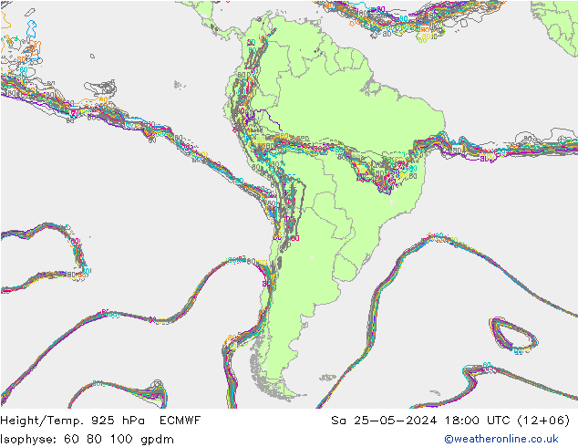 Height/Temp. 925 hPa ECMWF Sa 25.05.2024 18 UTC