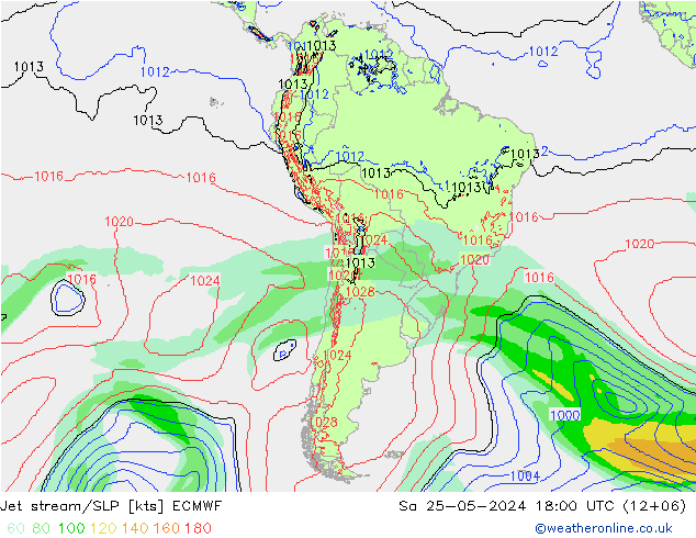 Jet stream/SLP ECMWF Sa 25.05.2024 18 UTC