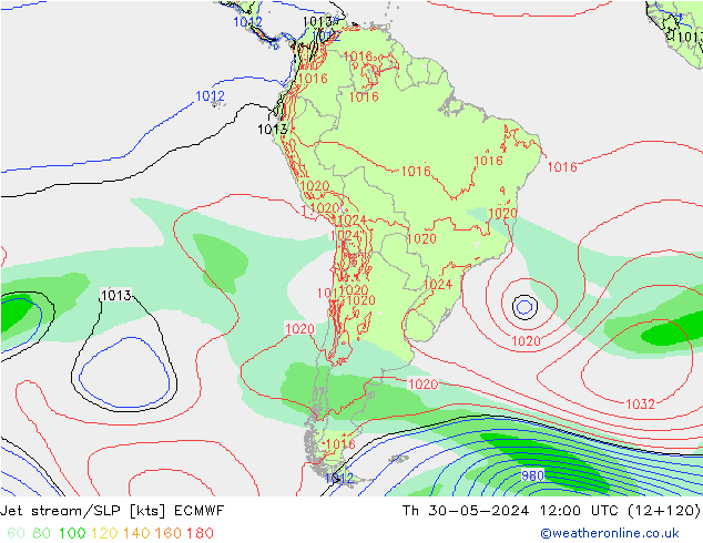 джет/приземное давление ECMWF чт 30.05.2024 12 UTC