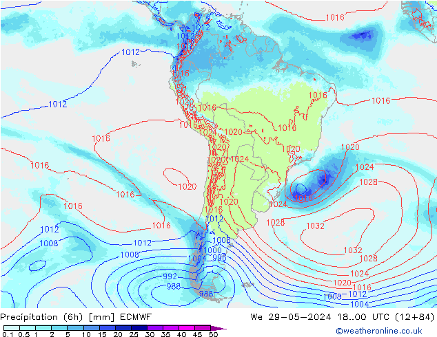 Precipitation (6h) ECMWF We 29.05.2024 00 UTC