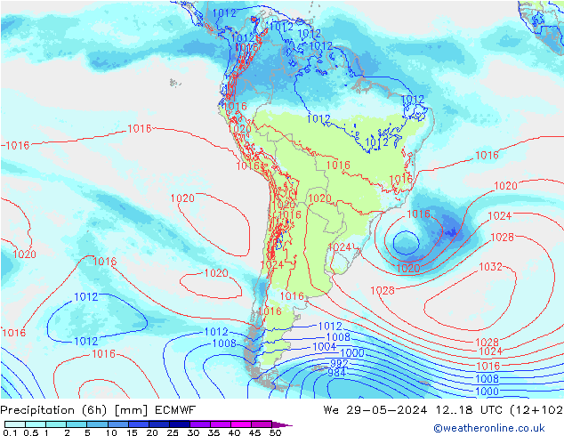 Precipitation (6h) ECMWF We 29.05.2024 18 UTC