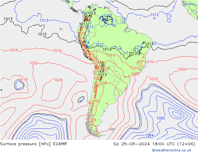 pressão do solo ECMWF Sáb 25.05.2024 18 UTC