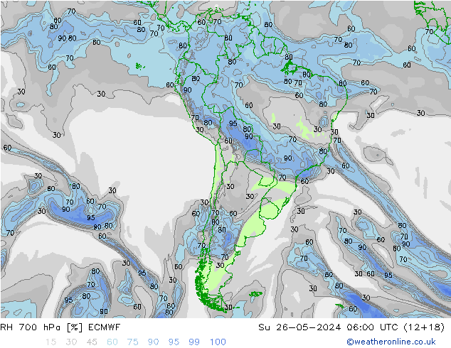 RH 700 hPa ECMWF Su 26.05.2024 06 UTC