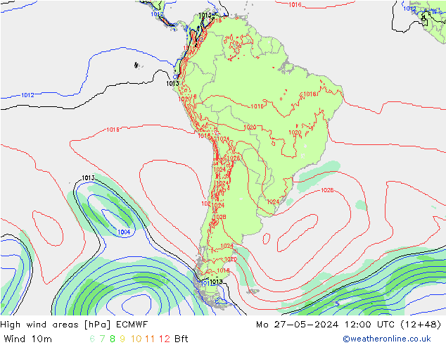 High wind areas ECMWF lun 27.05.2024 12 UTC