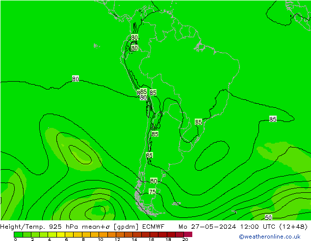 Height/Temp. 925 hPa ECMWF lun 27.05.2024 12 UTC