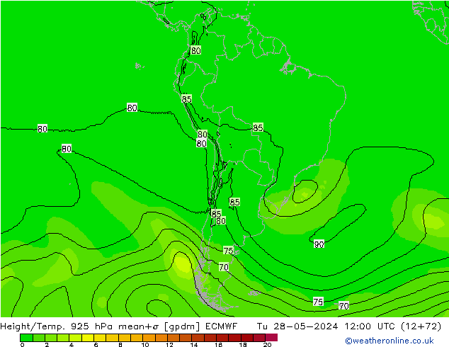 Height/Temp. 925 hPa ECMWF wto. 28.05.2024 12 UTC