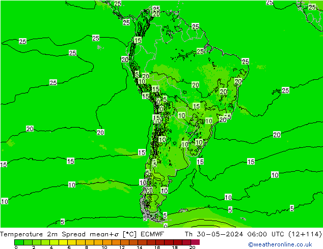 Sıcaklık Haritası 2m Spread ECMWF Per 30.05.2024 06 UTC