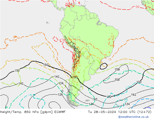 Height/Temp. 850 гПа ECMWF вт 28.05.2024 12 UTC