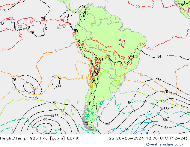 Height/Temp. 925 hPa ECMWF Su 26.05.2024 12 UTC