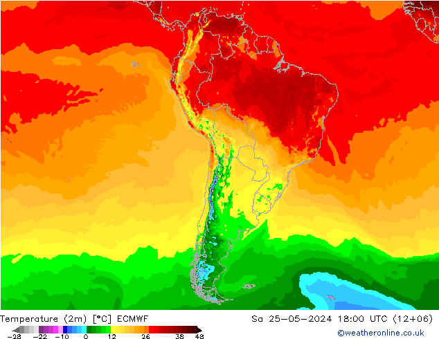 température (2m) ECMWF sam 25.05.2024 18 UTC