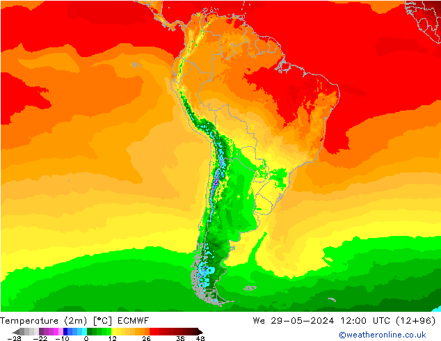 Temperatura (2m) ECMWF mié 29.05.2024 12 UTC