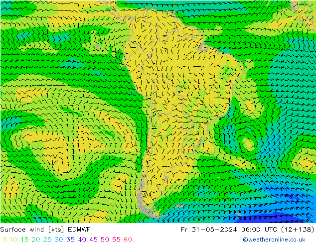 Vento 10 m ECMWF ven 31.05.2024 06 UTC