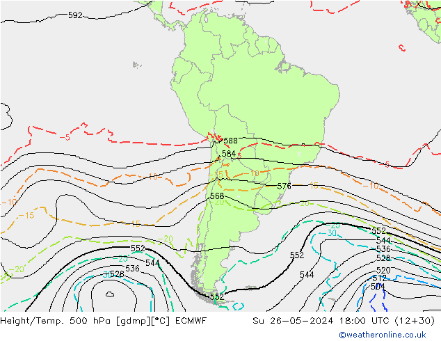 Height/Temp. 500 hPa ECMWF Dom 26.05.2024 18 UTC