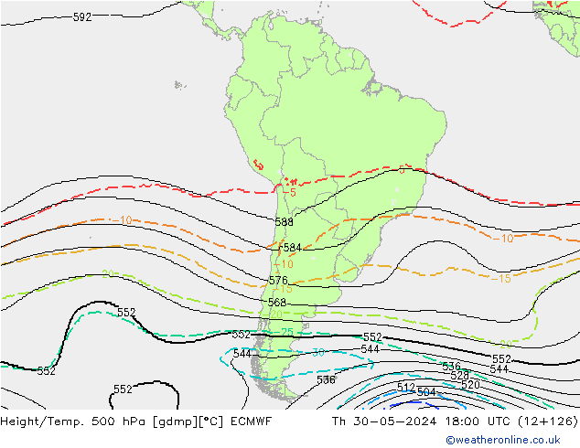 Height/Temp. 500 hPa ECMWF Th 30.05.2024 18 UTC