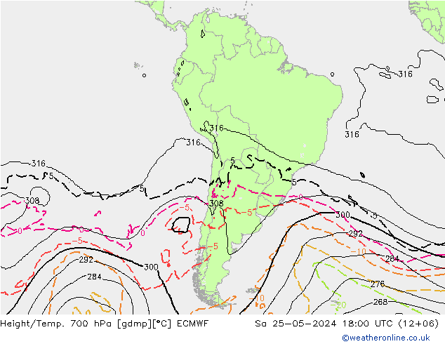 Hoogte/Temp. 700 hPa ECMWF za 25.05.2024 18 UTC