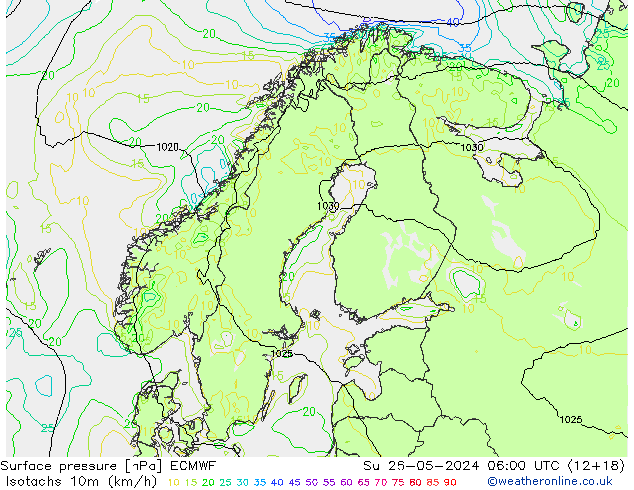 Isotachs (kph) ECMWF Ne 26.05.2024 06 UTC