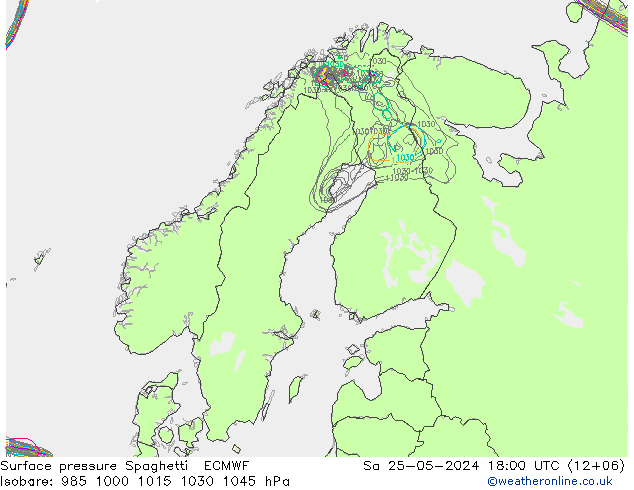 Luchtdruk op zeeniveau Spaghetti ECMWF za 25.05.2024 18 UTC