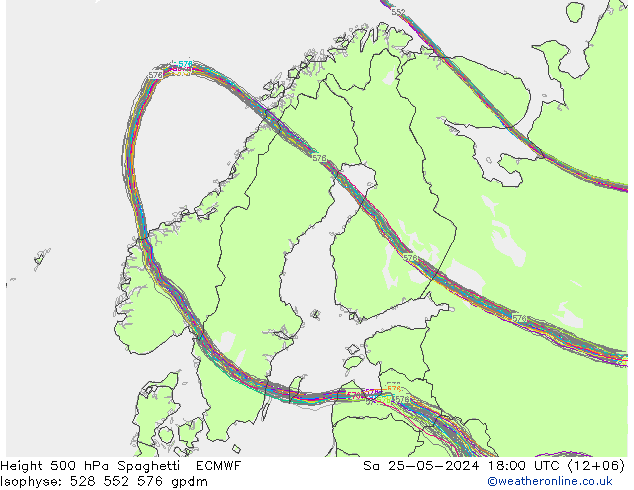 Height 500 hPa Spaghetti ECMWF So 25.05.2024 18 UTC