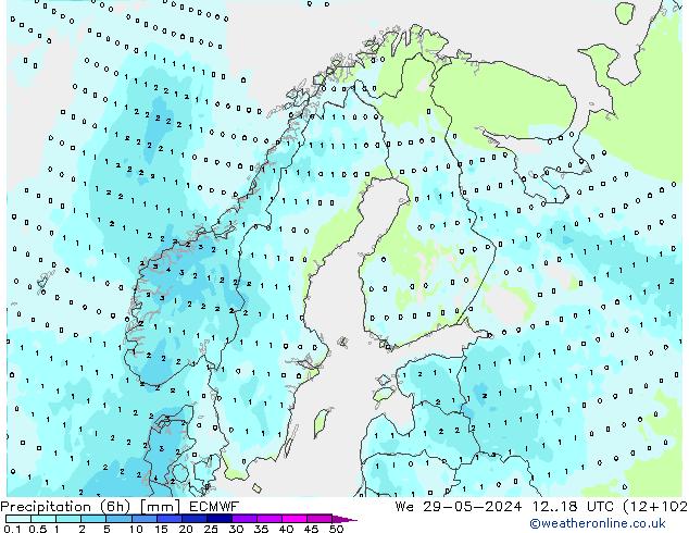 Precipitation (6h) ECMWF We 29.05.2024 18 UTC