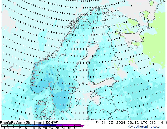 Precipitation (6h) ECMWF Fr 31.05.2024 12 UTC