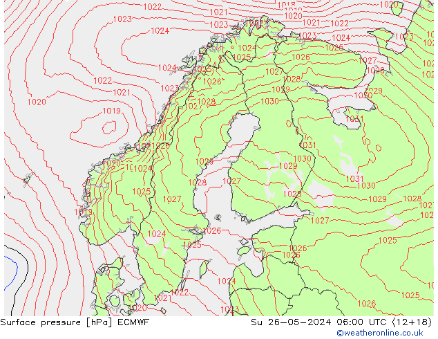 Atmosférický tlak ECMWF Ne 26.05.2024 06 UTC