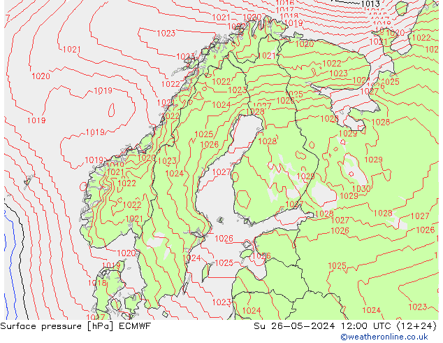 Atmosférický tlak ECMWF Ne 26.05.2024 12 UTC