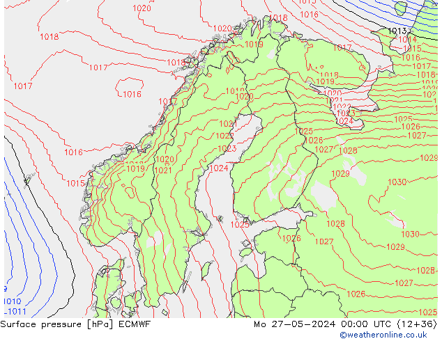 Surface pressure ECMWF Mo 27.05.2024 00 UTC