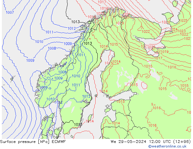 Surface pressure ECMWF We 29.05.2024 12 UTC