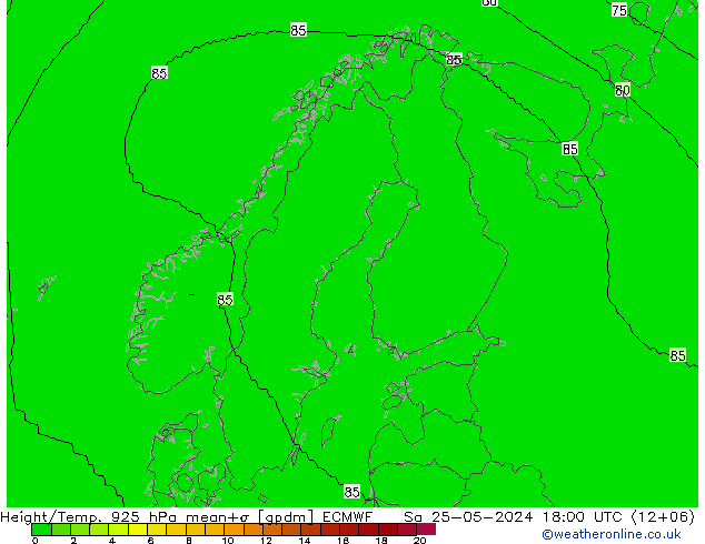 Hoogte/Temp. 925 hPa ECMWF za 25.05.2024 18 UTC