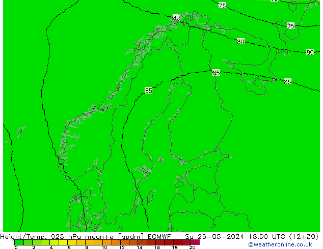 Height/Temp. 925 hPa ECMWF nie. 26.05.2024 18 UTC