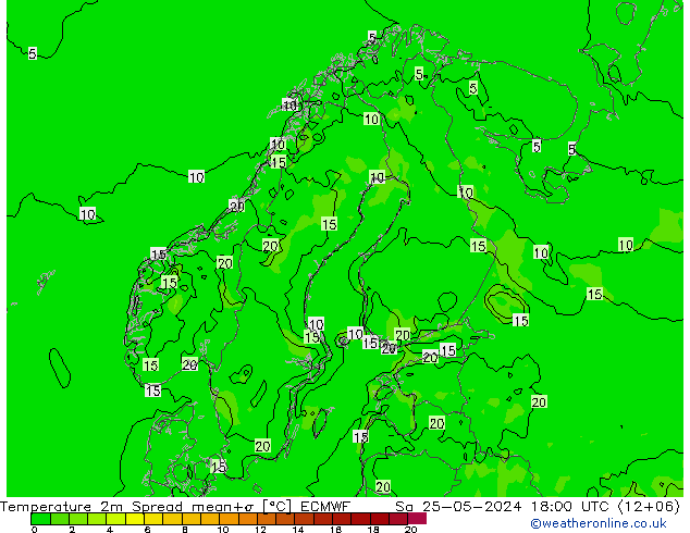 Temperature 2m Spread ECMWF Sa 25.05.2024 18 UTC