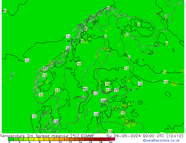 Temperature 2m Spread ECMWF Su 26.05.2024 00 UTC