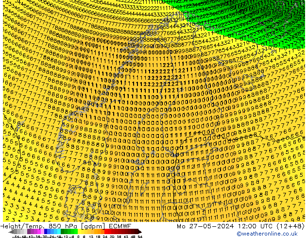 Height/Temp. 850 hPa ECMWF Mo 27.05.2024 12 UTC