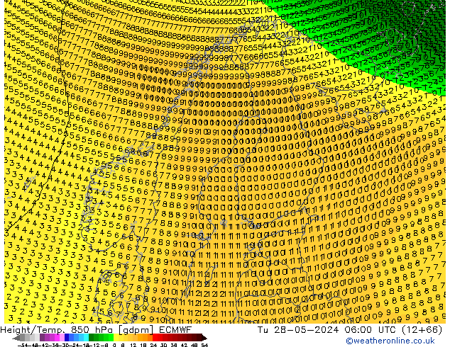 Hoogte/Temp. 850 hPa ECMWF di 28.05.2024 06 UTC