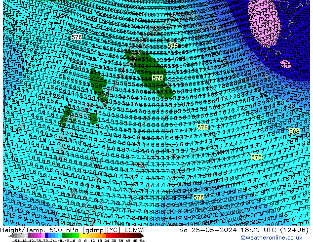 Yükseklik/Sıc. 500 hPa ECMWF Cts 25.05.2024 18 UTC