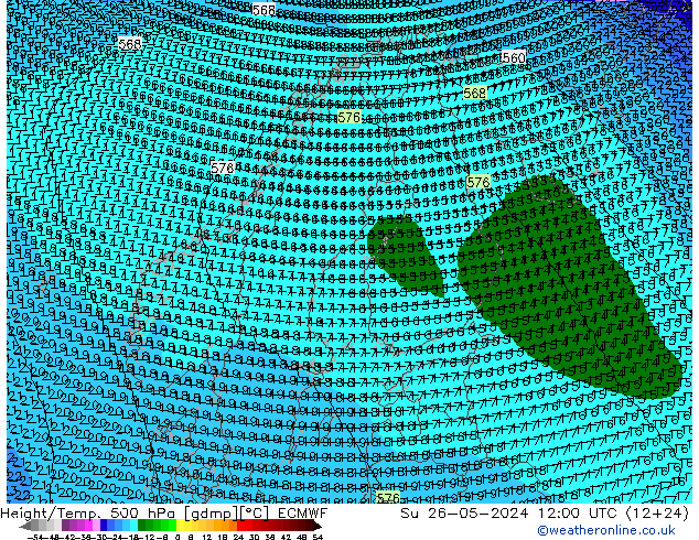 Height/Temp. 500 hPa ECMWF Su 26.05.2024 12 UTC