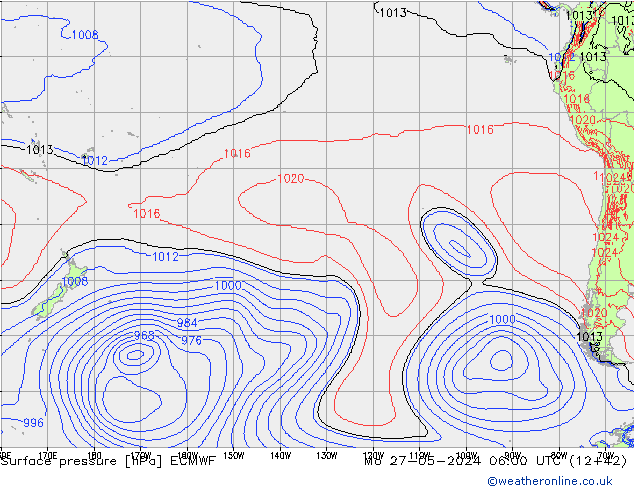 Presión superficial ECMWF lun 27.05.2024 06 UTC